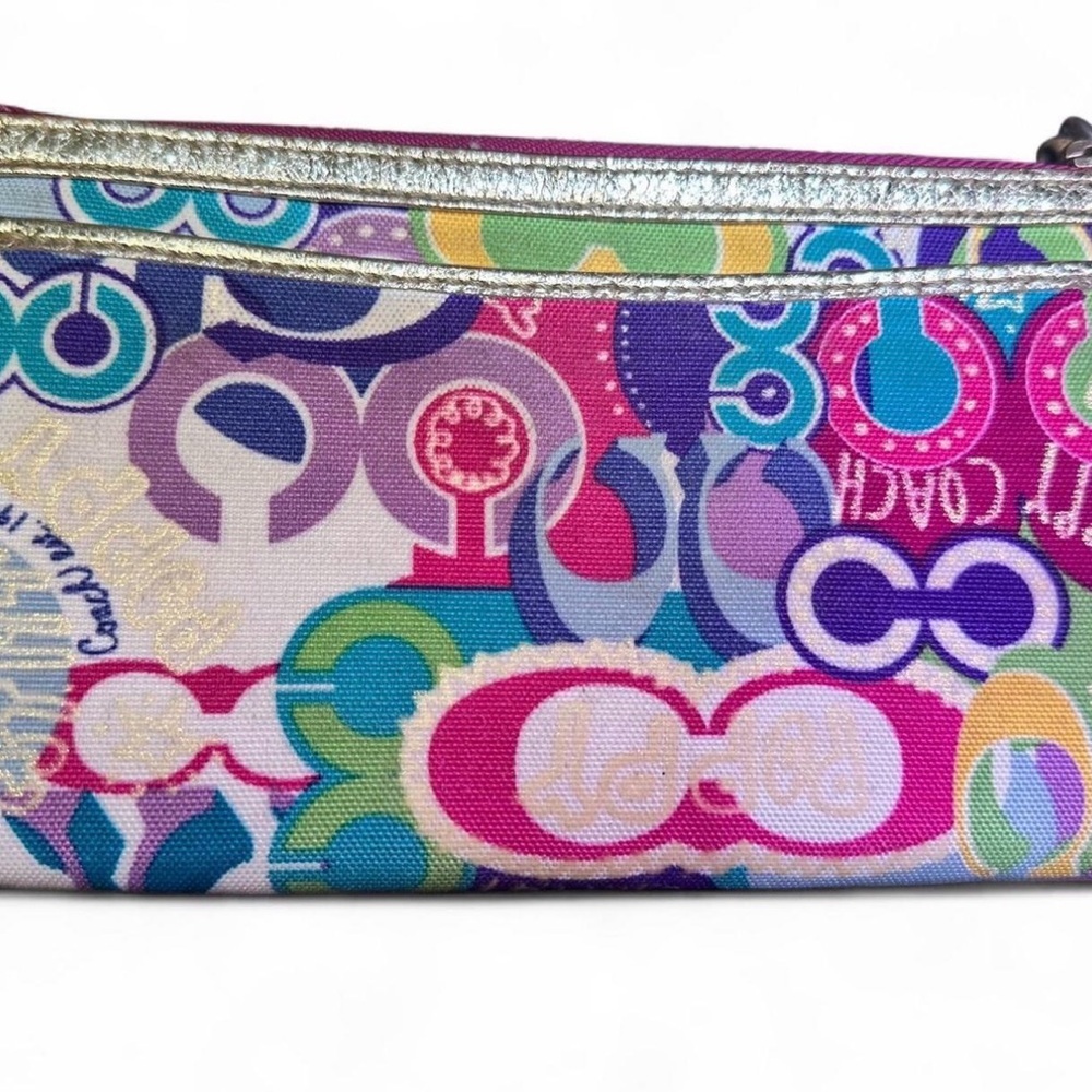 Vintage Y2K Coach Poppy Multicolor Wristlet 2009 Metallic Logo Bag Wallet boho - Picture 5 of 14
